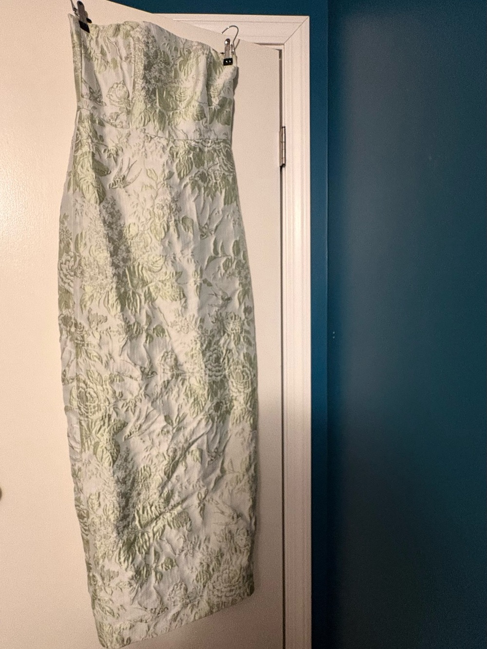 Lula Kate Strapless Floral Jacquard Midi Dress in Light Green